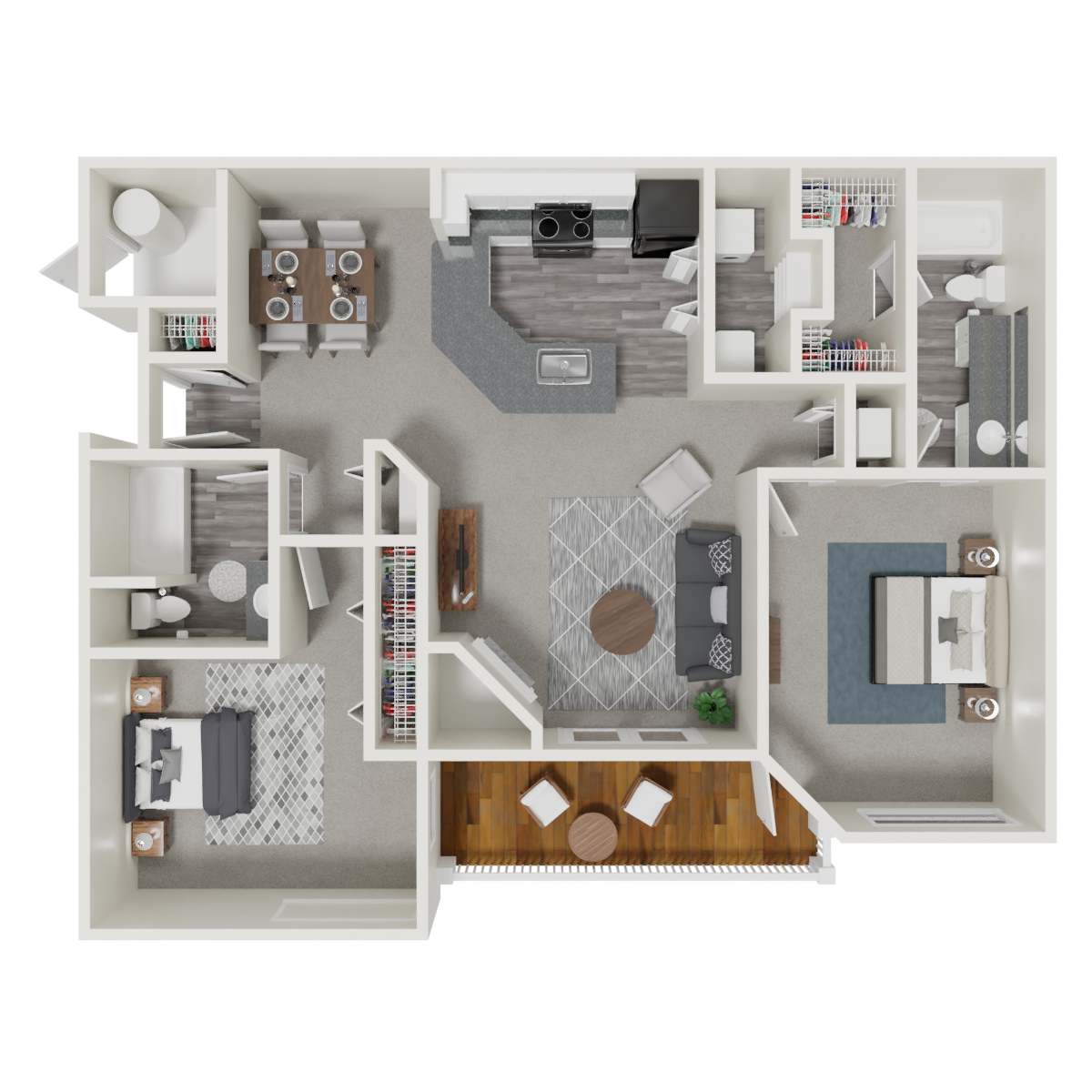 Floor plan for 2 beds, 2 baths, 1288 sqft